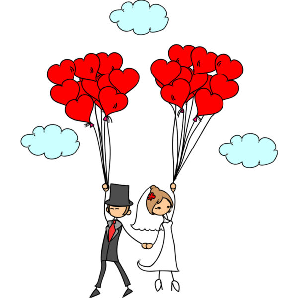 Cartoon Wedding Groom Bride Heart Balloons 3 Thumbnail